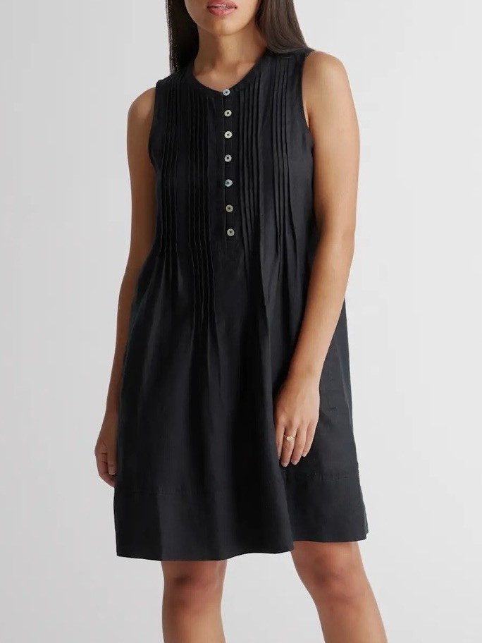Quince Sleeveless Linen Mini Swing Dress, Black, Size M